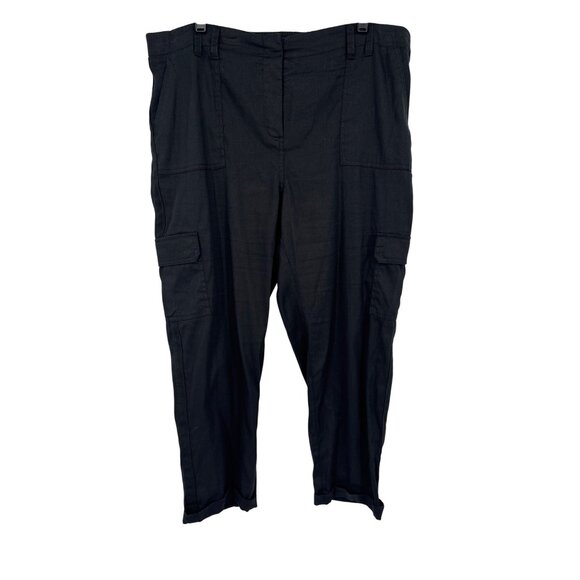 Chicos 3 Black Crop Pants Size XL Linen Blend Elastic Waist Cargo Pockets Womens - Picture 1 of 5